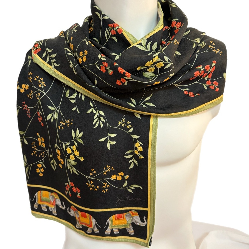 Jim Thompson Thai Silk Scarf β Elephants & Florals β Made in Thailand πΉπ